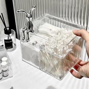 ប្រអប់ដាក់សំឡីជូតមុខ និងសំឡីត្បារត្រចៀក ថ្លា Flower + Rabbit