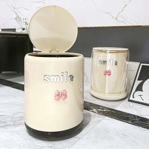 Trash can (13L) double layer with cover+bow+Smile