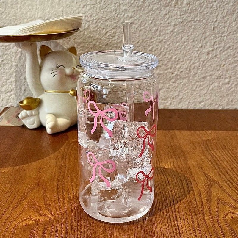 Pink bow + transparent lid/500ml